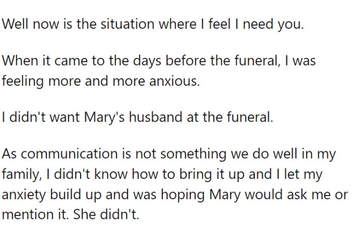 OP didn't want Mary's husband attending the funeral