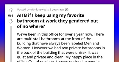 Redditor Asks If It Is Wrong To Continue Using Her Preferred Bathroom At Work Even Though It Was Unexpectedly Gendered