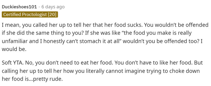 People were immediately in the comments telling her that she shouldn't have expected anything else. Perhaps she could have expressed her feelings differently.