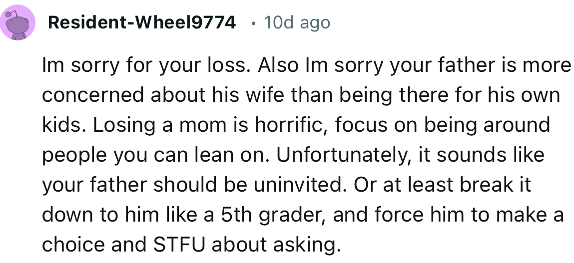 “Unfortunately, it sounds like your father should be uninvited.”