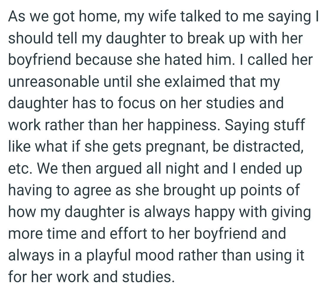 OP's daughter is always happy to give more time and effort to her boyfriend