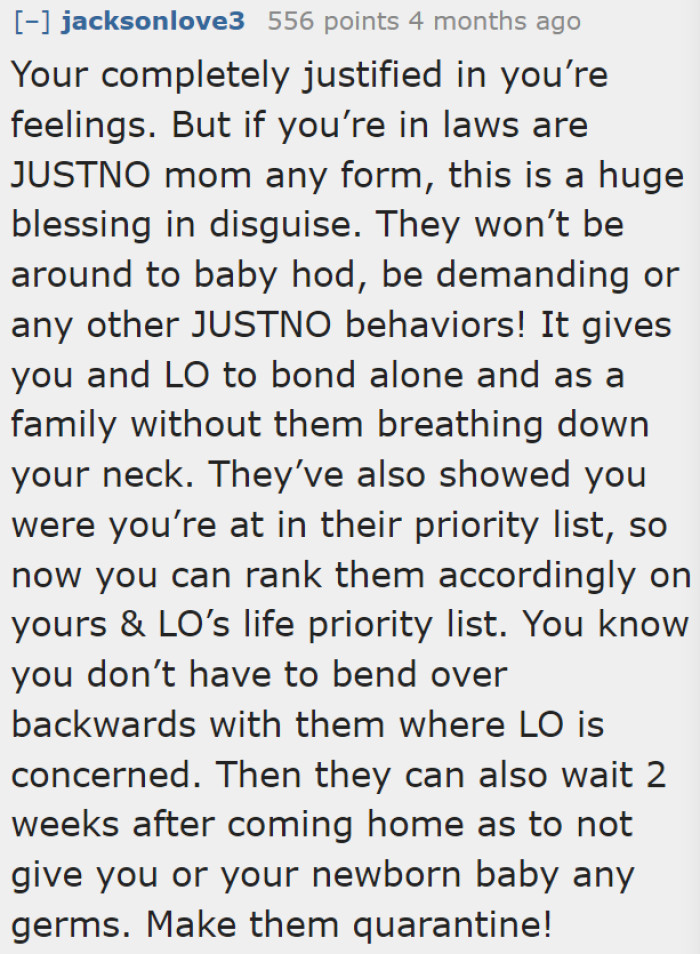 Some people acknowledged the OP's feelings but also explained that things are better this way, especially if her MIL has an attitude.