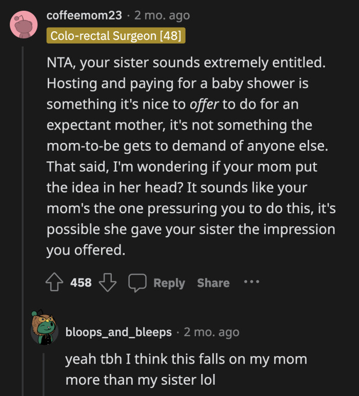 If this was all their mom's idea, then mom should pay for the event.