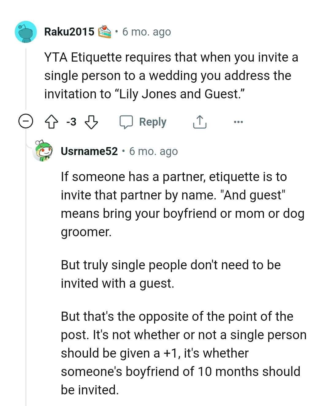 Bringing your friend, mom, or groomer, but single people don't need to be invited with a guest