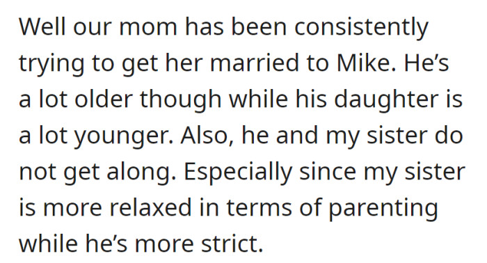Their mom's push for a match between Mike and the sister faces tension, as their conflicting parenting styles—she's laid-back, he's strict—create discord.