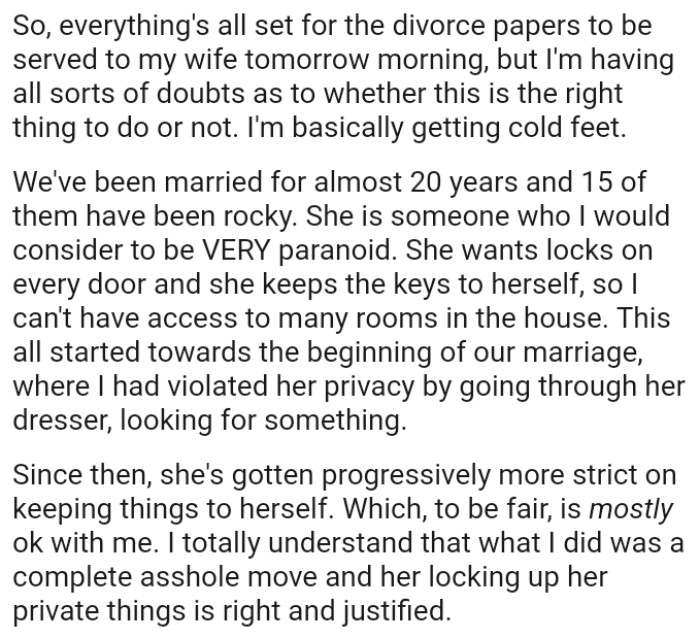 OP's wife wants locks on every door and she keeps the keys to herself