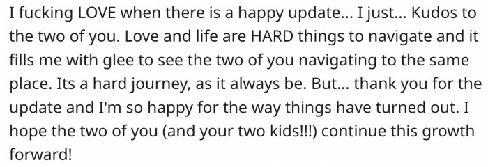 16. Kudos to the couple for working things out.