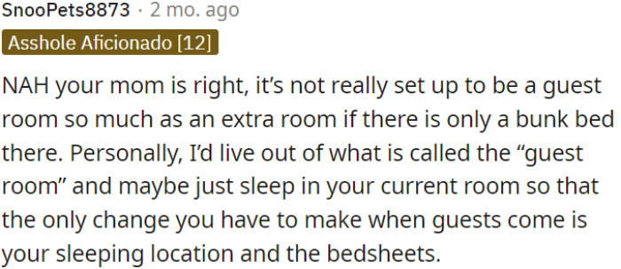 OP's mom is right; OP should agree to switch rooms