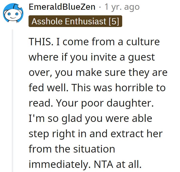 Hospitality is good food, not a comedy roast about empty stomachs. Kudos for the quick extraction!