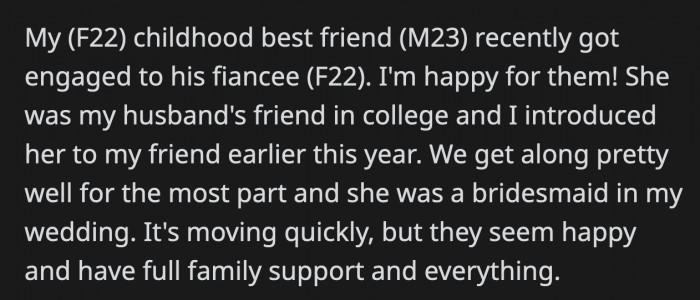 OP was supportive of the engagement and even introduced them to each other