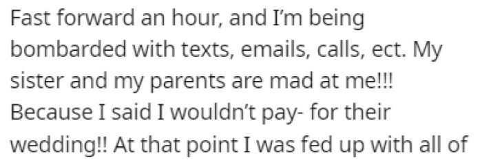 OP was bombarded with texts and calls from her family