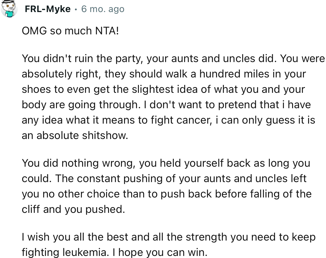 “You did nothing wrong; you held yourself back as long as you could.”