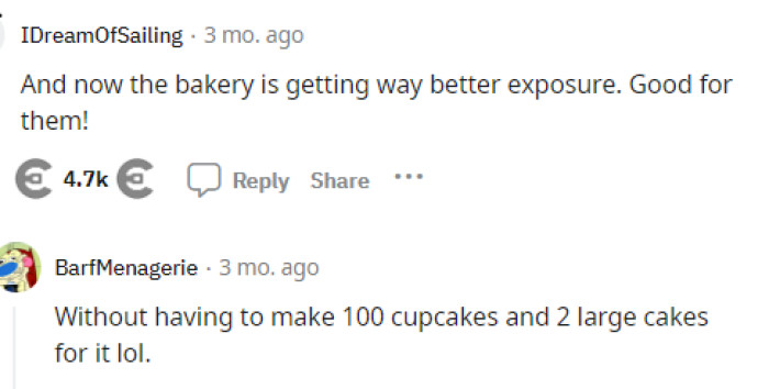 This is the top comment because this is exactly what happened. She technically gave them so much exposure for free instead of her ridiculous offer.