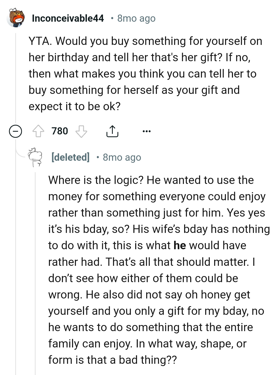 Telling her to buy something for herself as your gift.