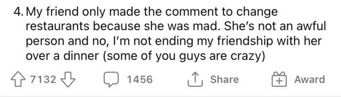 She also made it clear that her friend is not a bad person either.