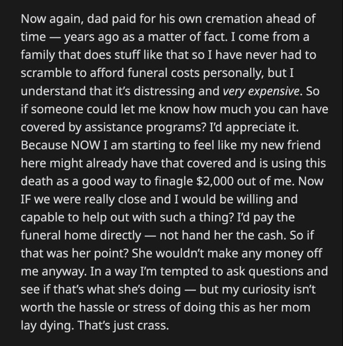 Her friend even sent OP a GoFundMe link with no preamble or anything.