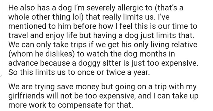 Seems the couple has been trying to have a getaway for themselves, but the dog keeps getting in the way