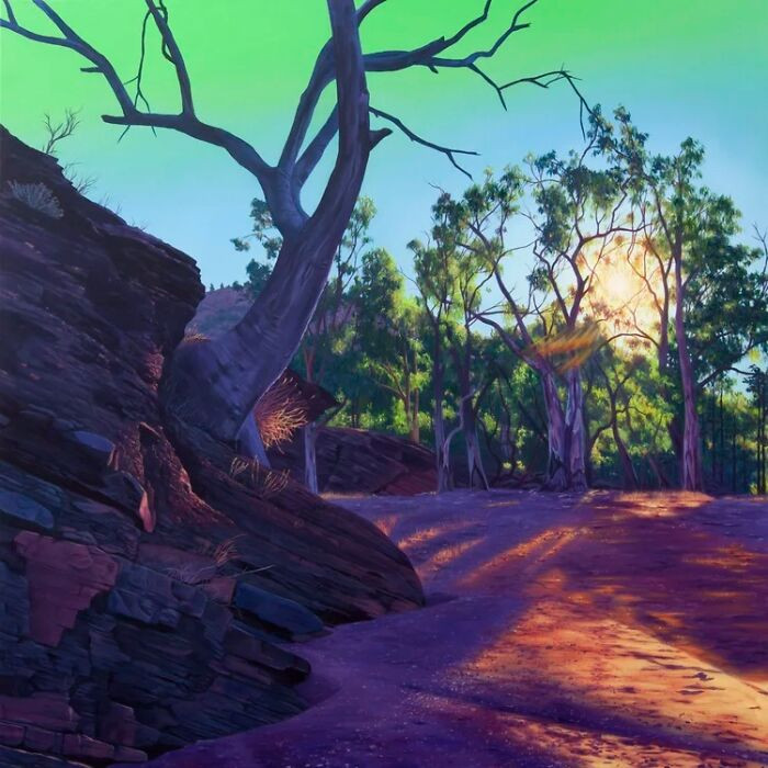 Escapist vaporwave desert scene titled Desert Days, Time theme, reflective neon sunset