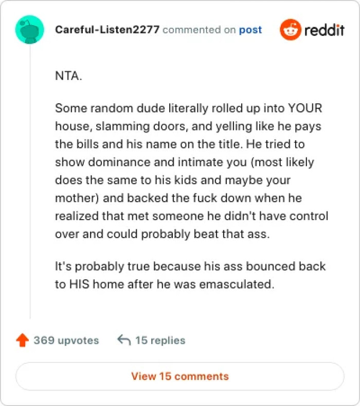 The guy's controlling behavior didn't work on the OP.