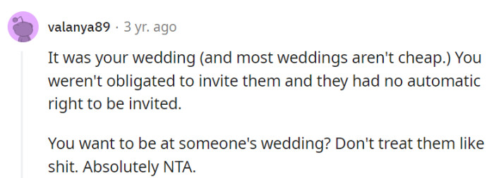 OP definitely had no obligation to invite anyone they didn't want to.