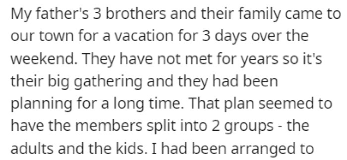 OP's father's brothers and their families are in town for a vacation