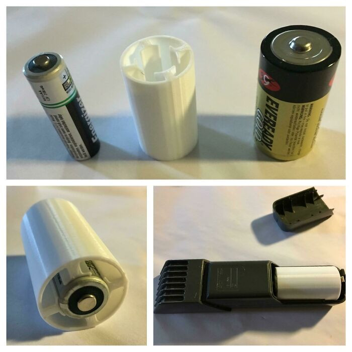 "My Ancient Beard Trimmer Seems To Suck The Life Out Of C Size Batteries. I Made An Adaptor So I Can Use Aa Size Rechargeables"