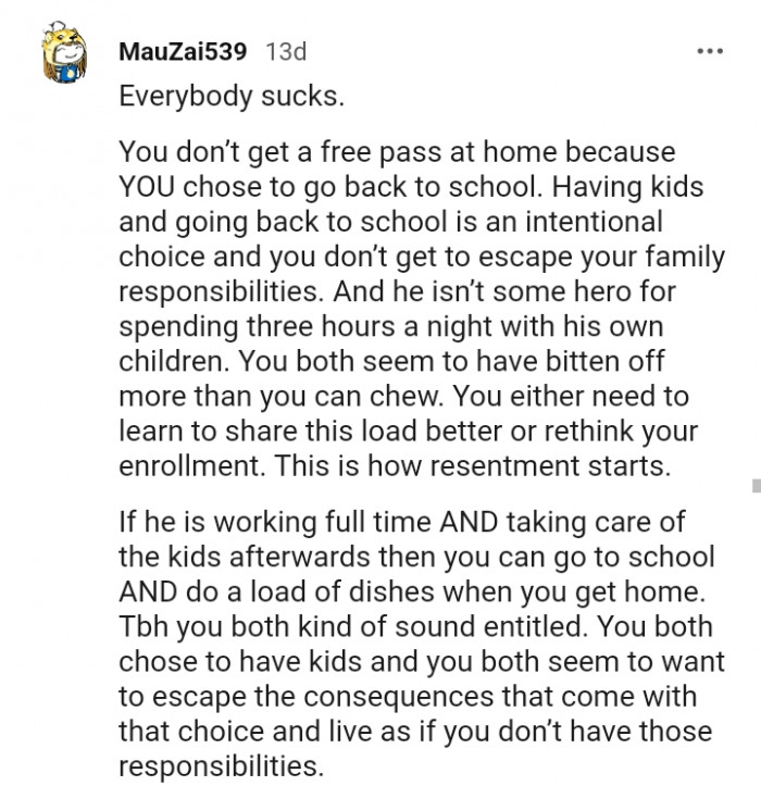 He isn't some hero for spending three hours a night