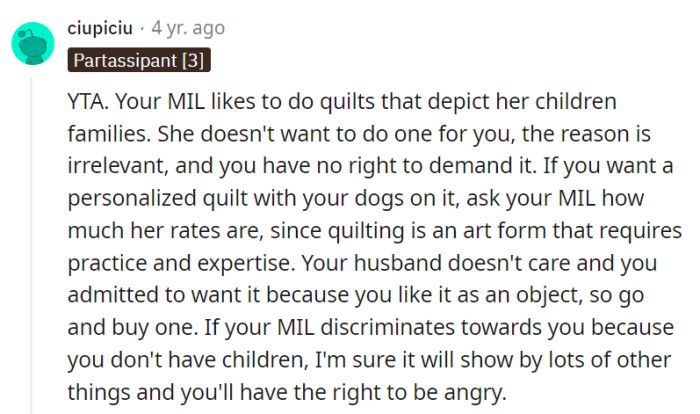 MIL has the right to choose her quilt recipients!