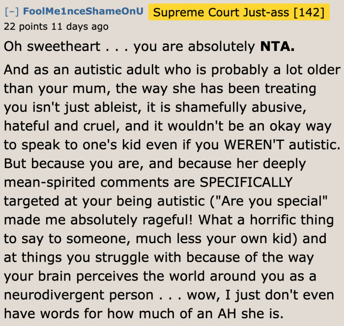 For this user, the mother is worse than an ableist.