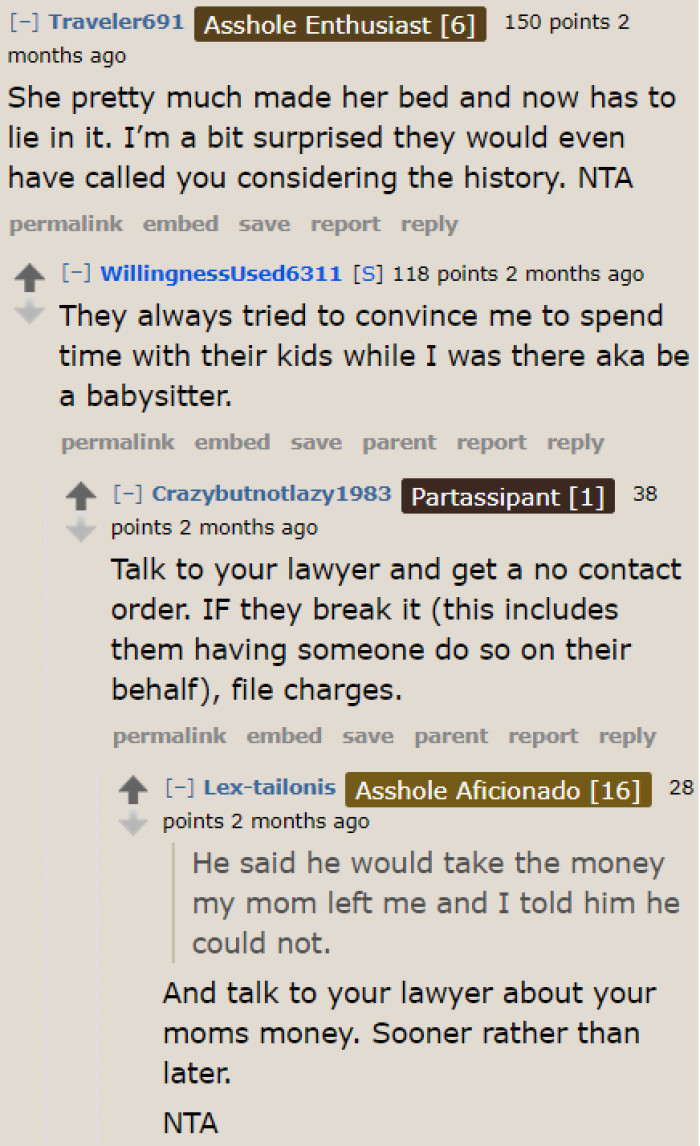 These adults will just user her. The OP better stay far, far away from them.