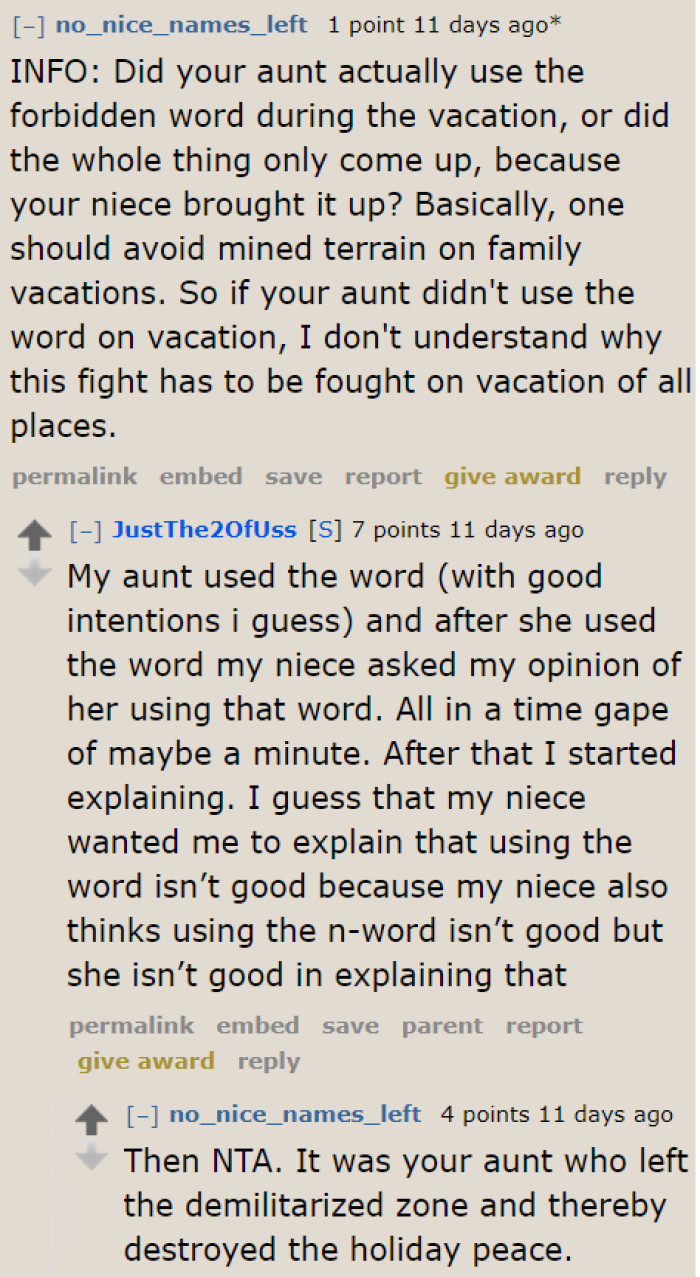 It Wasn't the OP Who Spoiled the Fun of the Holidays; It Was His Aunt, According to This User.