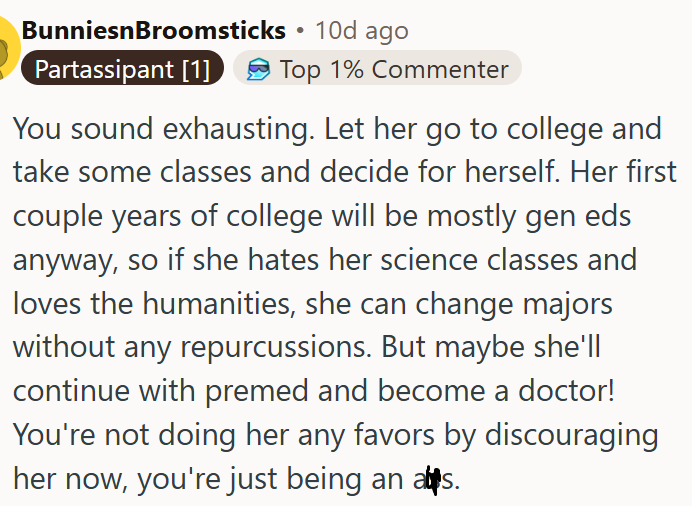 OP is not doing her any favors.