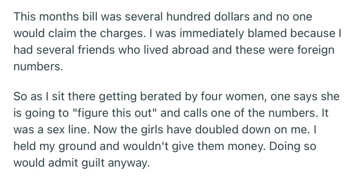 The phone bill for the month was more than what OP and his roommates usually paid. Though OP was blamed for the hike, he vehemently denied it.