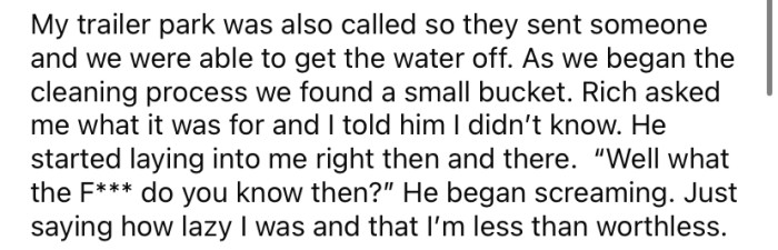 They kept working on cleaning up, but later on, the OP's father-in-law started laying into him again, saying he's 