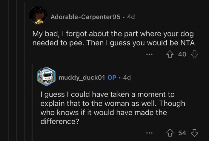 OP could have explained the situation to the woman.