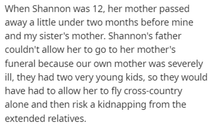 Shannon was 12 years old when her mother passed away