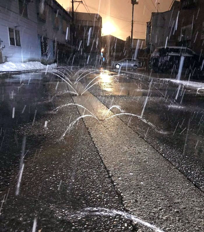44. Check out these fancy road sprinklers near the Japanese ski resort. They're not just any sprinklers; they're here to prevent the road from turning into an icy slip 'n slide. And in case you were curious, they're spraying saltwater.