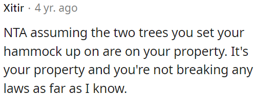 No legal issues for sleeping in the backyard.