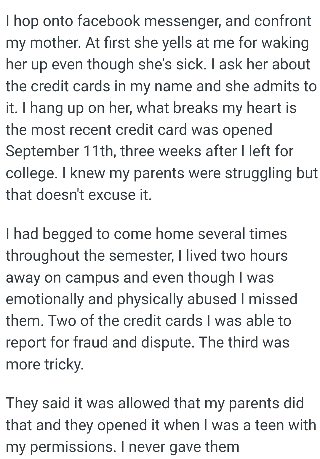 What breaks OP's heart is that the most recent credit card was opened after he left