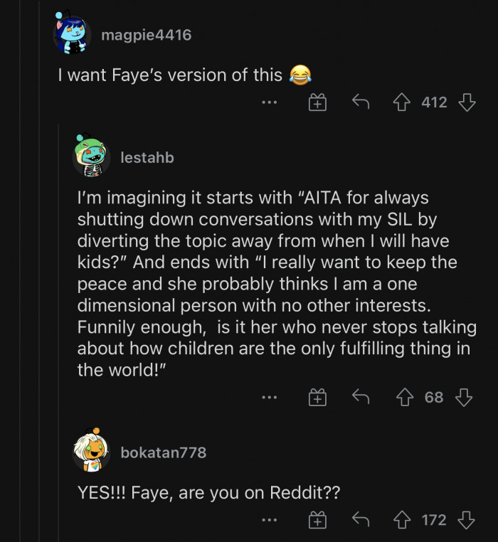 Faye's version of this story is probably quite different.