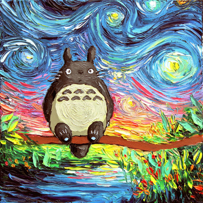 50. Totoro Starry Night Oil Painting By Sagittariusgallery