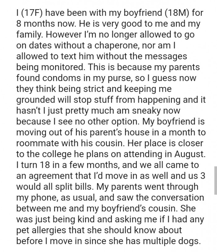 The OP's boyfriend is moving out of his parents' house in a month to room with his cousin
