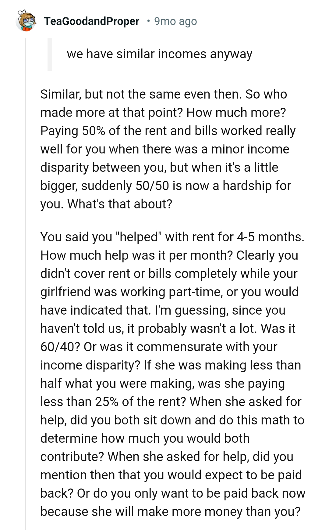 The OP didn't cover rent or bills completely