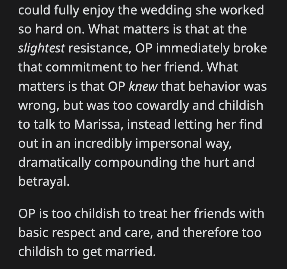 At least a decent person would tell their best friend about the lack of plus guests on their wedding invitation.