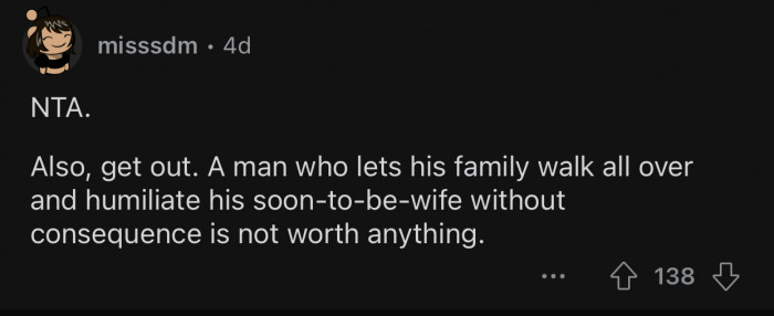 OP's fiancé should be ashamed of his behavior.