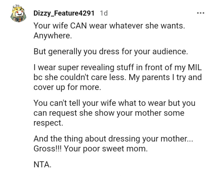 The OP can't tell his wife what to wear