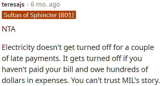 Electricity isn't disconnected just for being a bit late on payments.