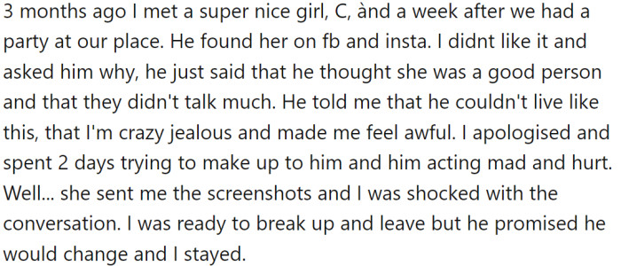 This feeling arose when her partner started texting another girl, A, and they fought a lot about it.