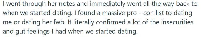 He was shocked to find a list of pros and cons his wife had made.