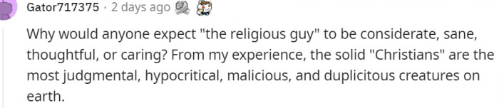 7. What is being expected of the religious guy...
